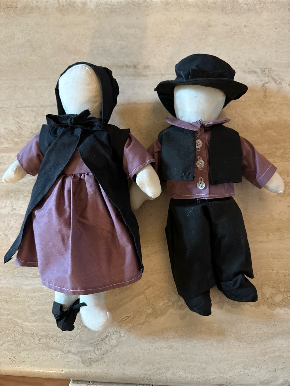 Handmade Amish Style Cloth Dolls – Black & Mauve Outfit Set
